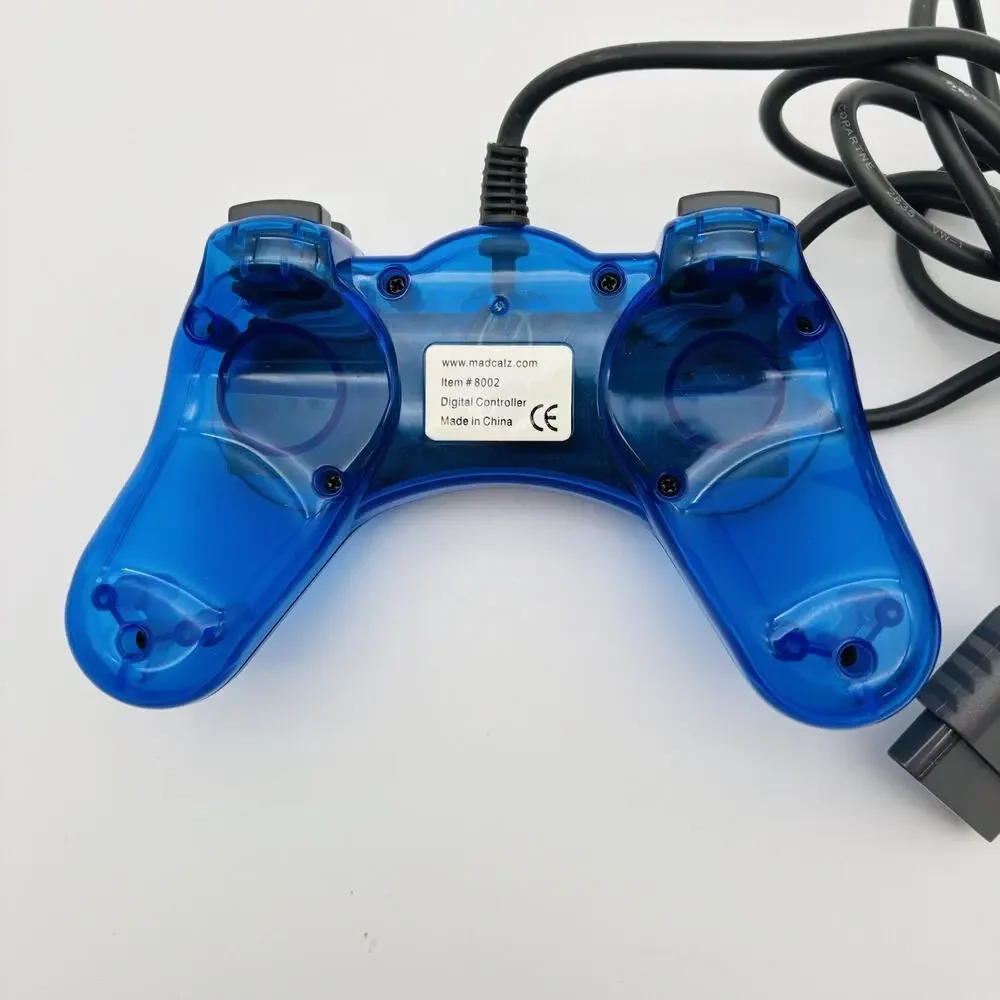 Madcatz Dual Force PS1 & PS2 Controller Clear Blue #8002 Tested Works.